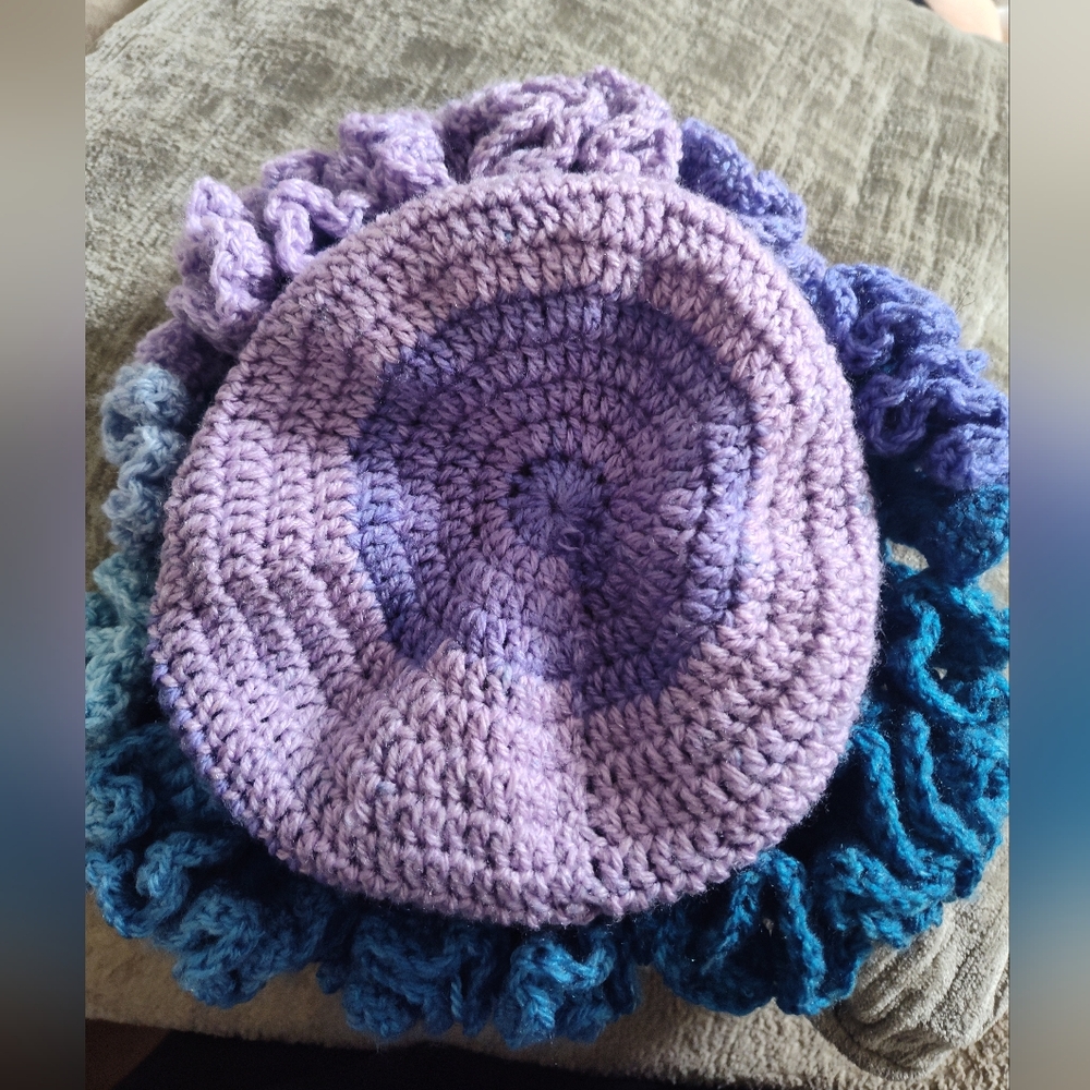 Crochet ruffle beanie